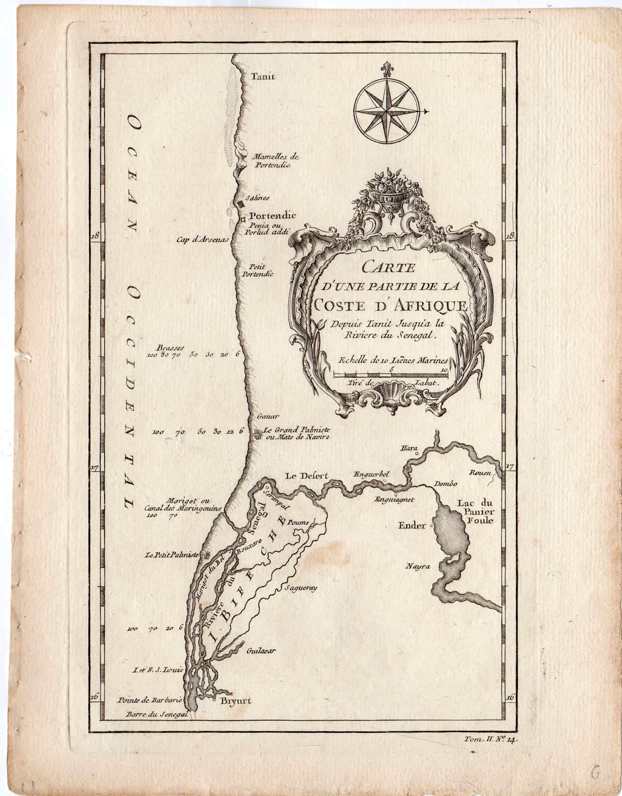 , Antique Map-AFRICA-TANIT-SENEGAL RIVER-SOUTHERN MAURITANIA-Bellin-Prevost-1746, Pictura Antique Prints