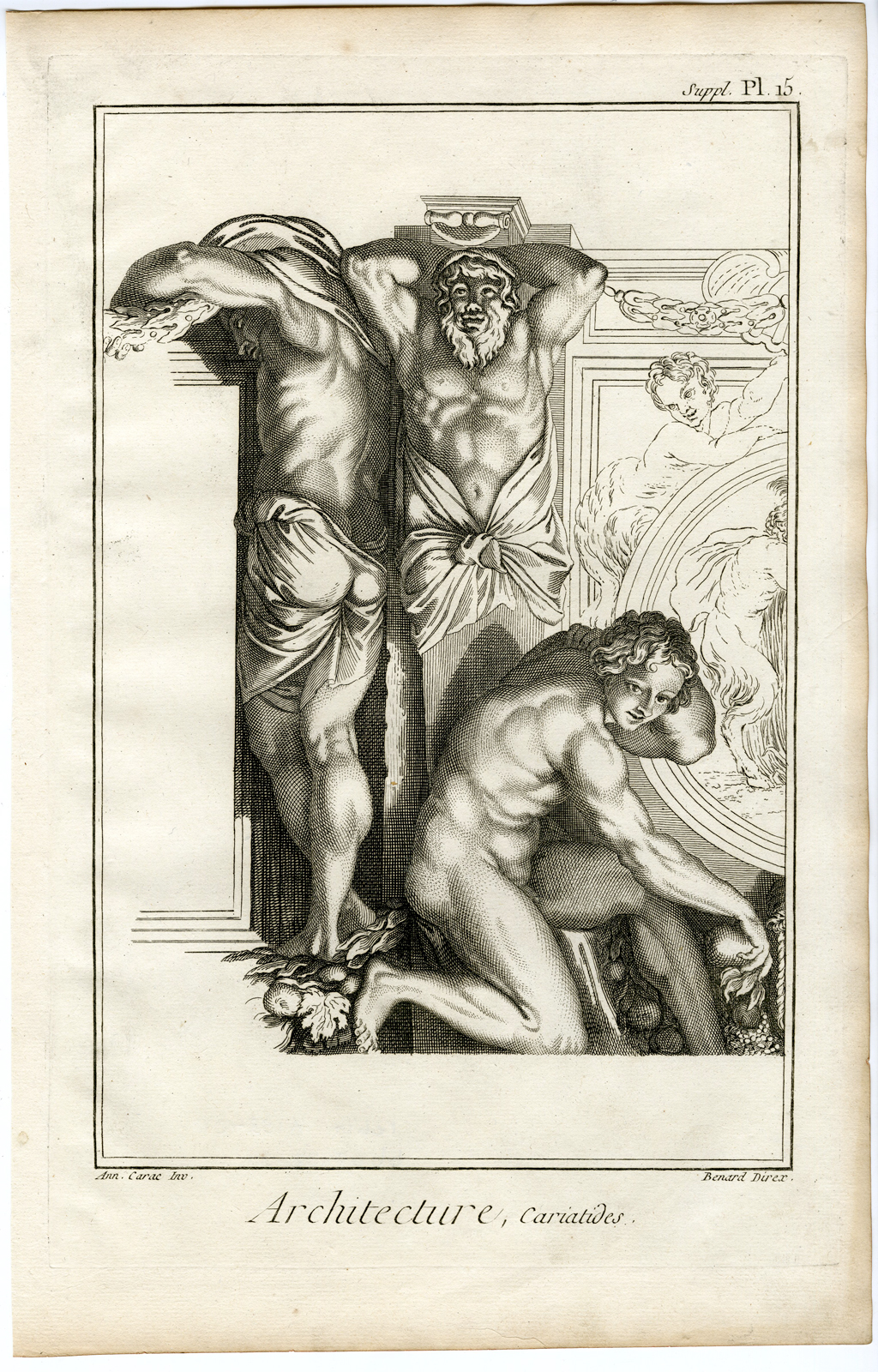 , Antique Print-ARCHITECTURE-SCULPTURE-CARYATID-COLUMN-PL. 15-Benard-Diderot-1751, Pictura Antique Prints
