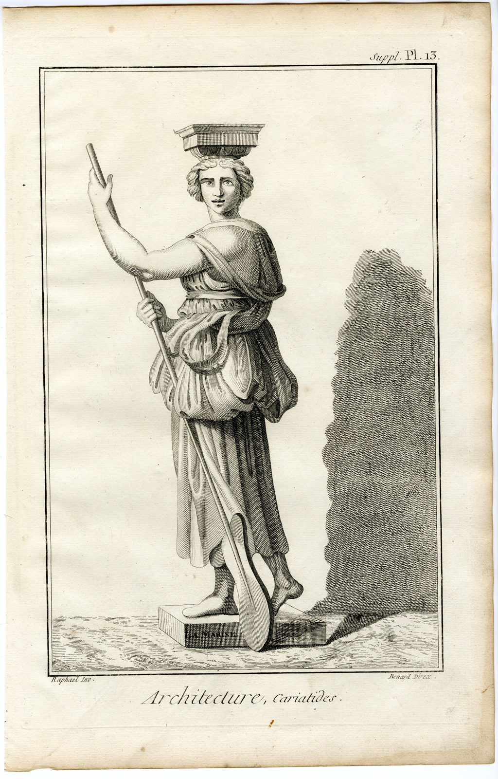 , Antique Print-ARCHITECTURE-CARYATID-MARINER-RAPHAEL-ITALY-Benard-Diderot-1751, Pictura Antique Prints