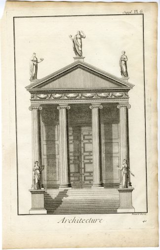 Antique Print-ARCHITECTURE-COLUMN-IONIAN PORTICO-PLATE 6-Benard-Diderot-1751