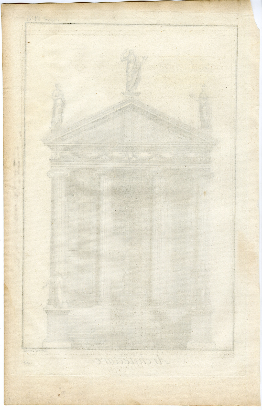 , Antique Print-ARCHITECTURE-COLUMN-IONIAN PORTICO-PLATE 6-Benard-Diderot-1751, Pictura Antique Prints