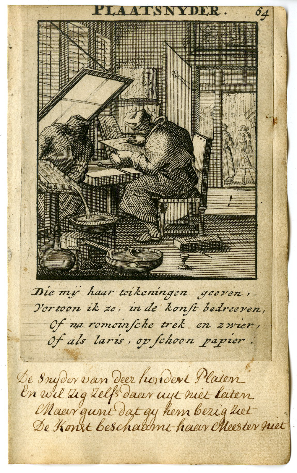 , Antique Print-PROFESSION-PLAATSNYDER-PLATE CUTTER-Luyken-special 1694 ed., Pictura Antique Prints