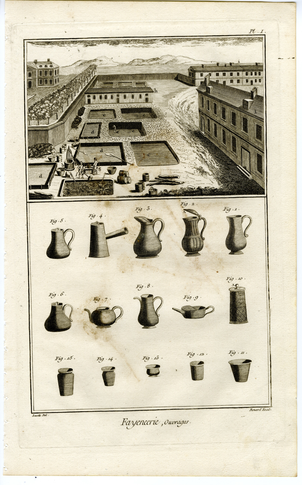 , Antique Print-POTTERY-EARTHENWARE-FAIENCE-TOOLS-FAENZA-Benard-Diderot-1751, Pictura Antique Prints