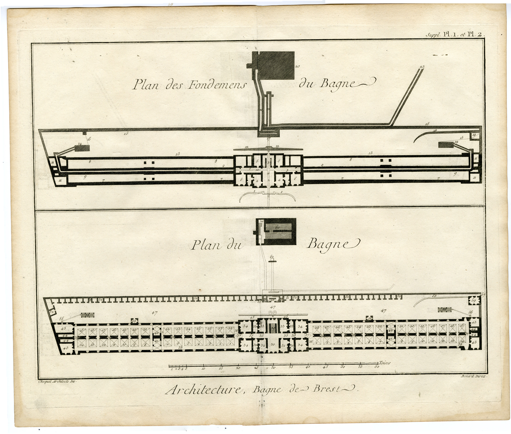 , 3-Antique Prints-ARCHITECTURE-BREST-PRISON-Benard-Diderot & d’Alembert-1751, Pictura Antique Prints