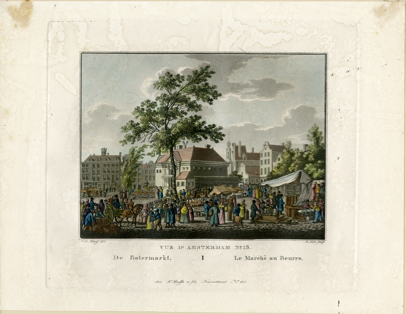 , Rare-Antique Print-BUTTER MARKET-VIEW-AMSTERDAM-Lutz-de Kruyf-1825, Pictura Antique Prints