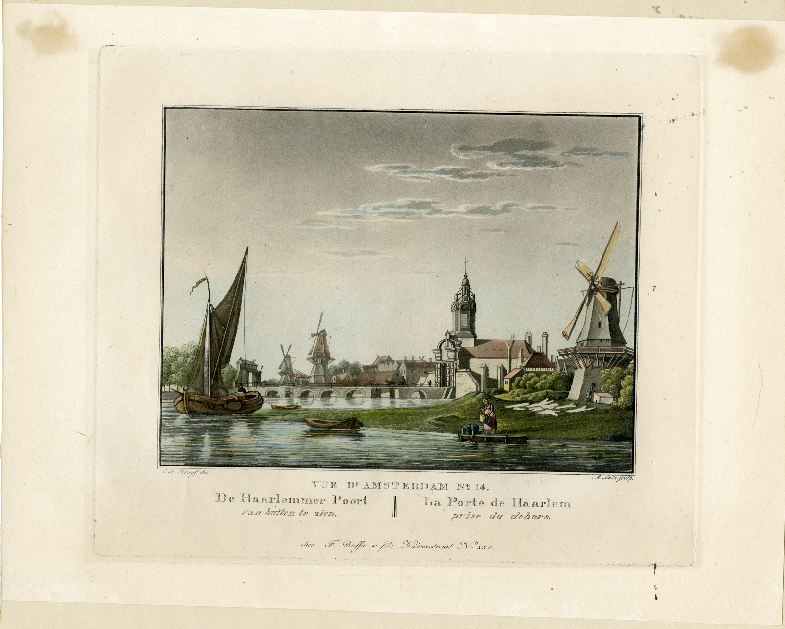 , Rare-Antique Print-HAARLEM CITY GATE-VIEW-AMSTERDAM-Lutz-de Kruyf-1825, Pictura Antique Prints