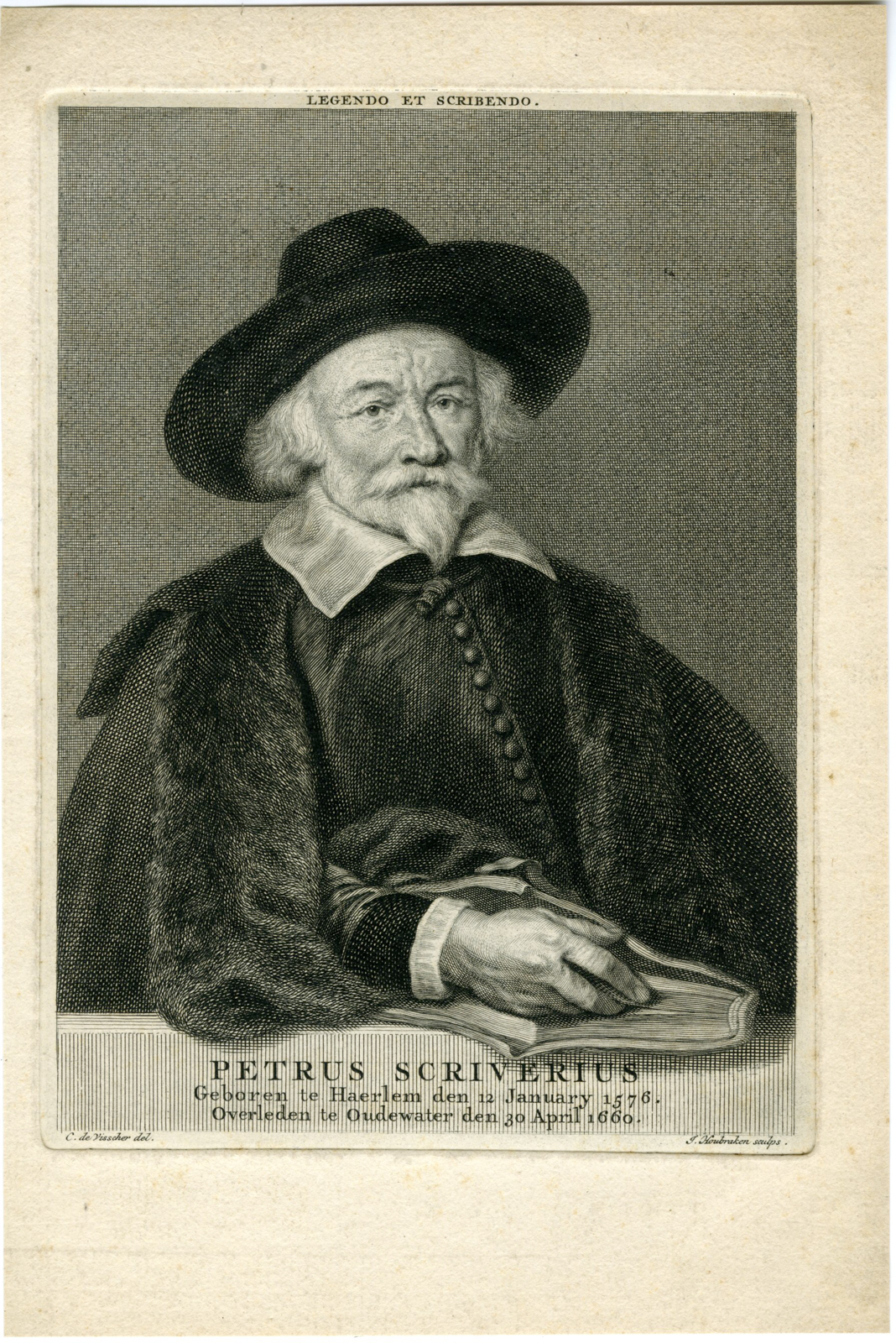 , Antique Print-PORTRAIT-PETRUS-SCRIVERIUS-Houbraken-de Visscher-1740, Pictura Antique Prints