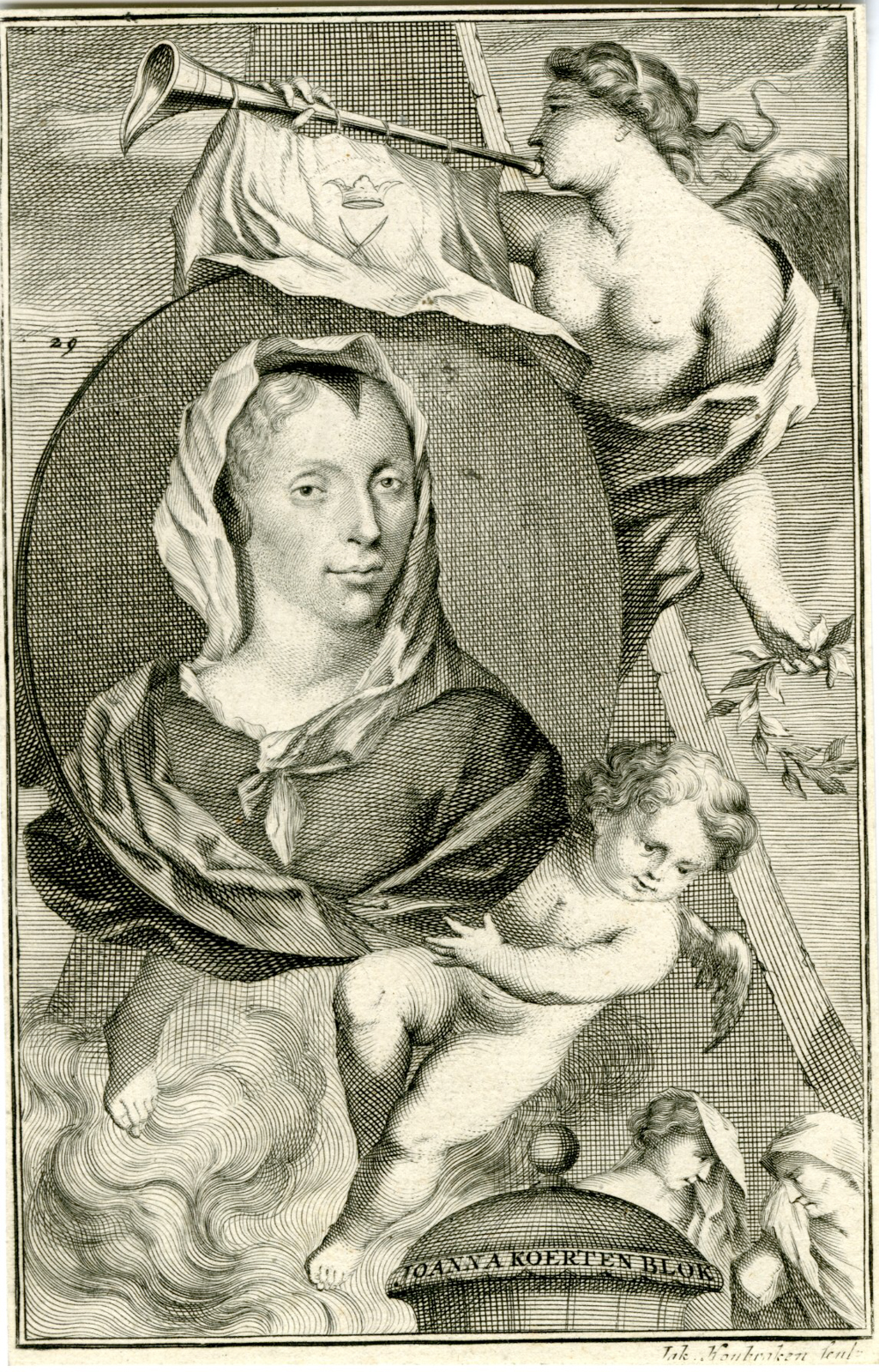 , Antique Print-PORTRAIT-JOANNA-KOERTEN-Houbraken-van der Plas-1729, Pictura Antique Prints