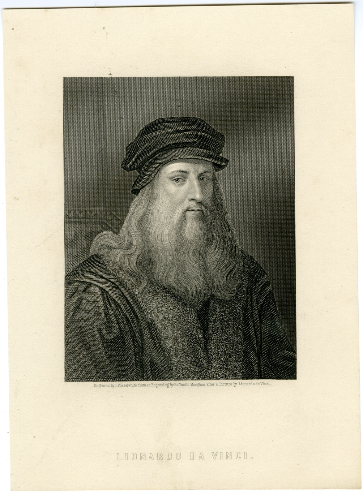 , Antique Print-PORTRAIT-LEONARDO DA VINCI-Posselwhite-Morghen-c1850, Pictura Antique Prints