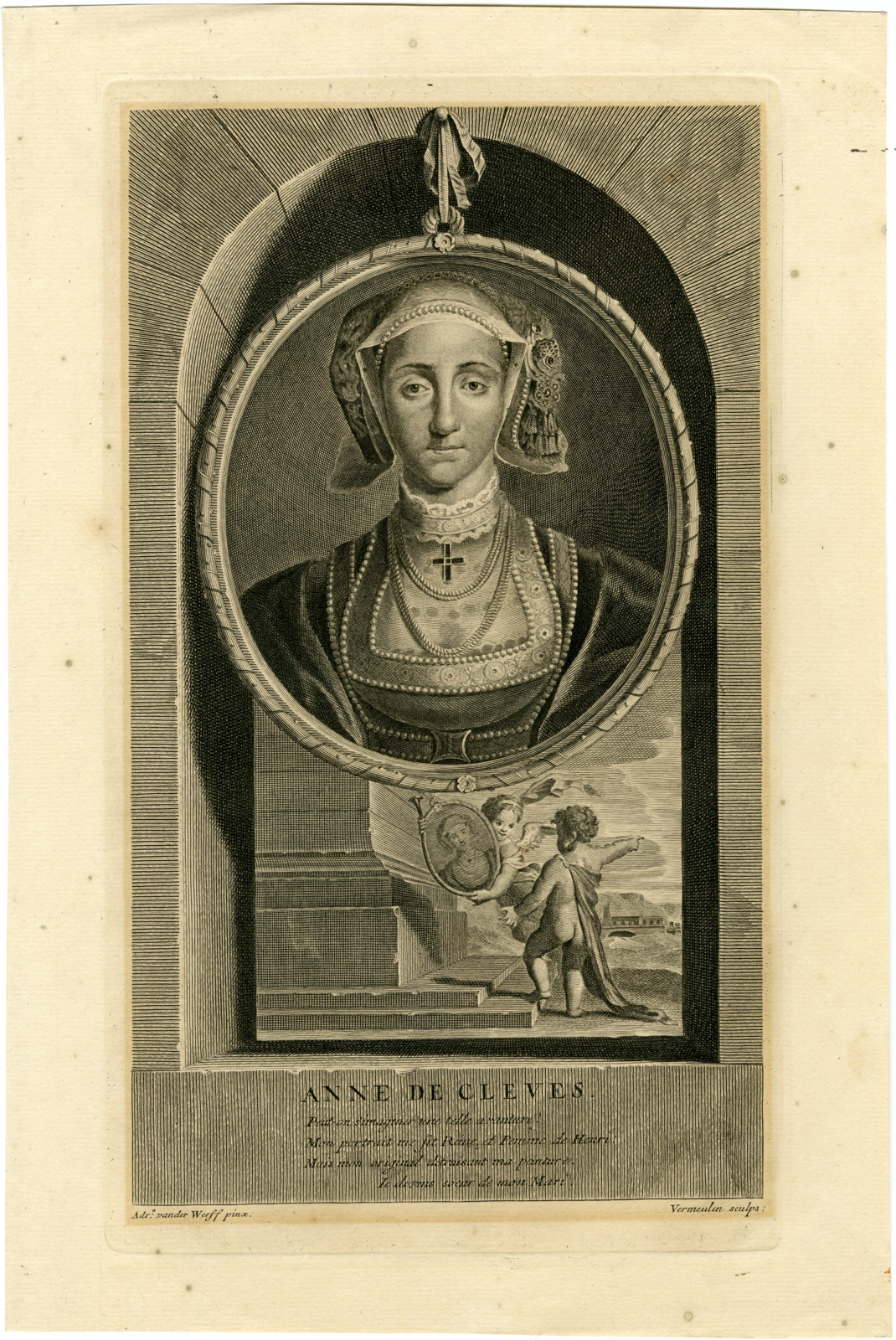 , Antique Print-PORTRAIT-ANNE DE CLEVES-Vermeulen-van der Werff-1697, Pictura Antique Prints