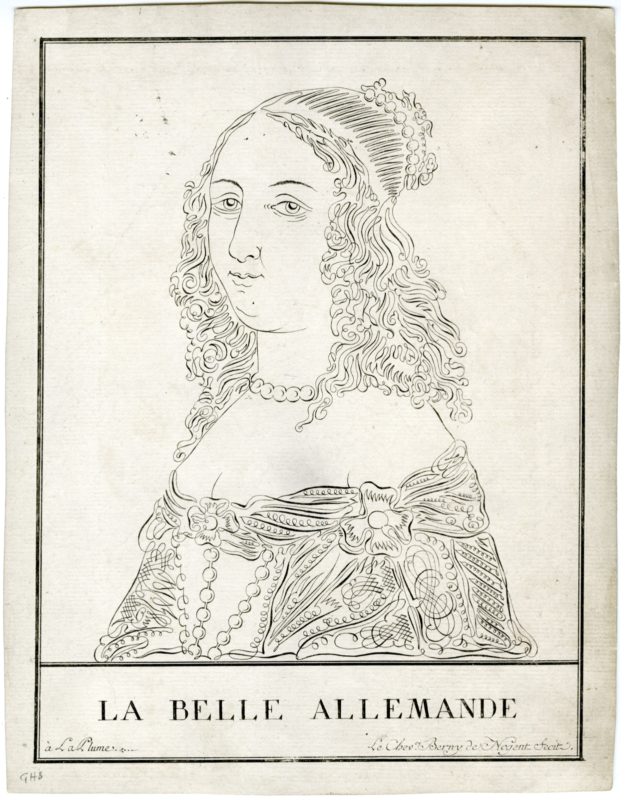 , Antique Print-PORTRAIT-LA BELLE ALLEMANDE-Berny de Nogent-1761, Pictura Antique Prints