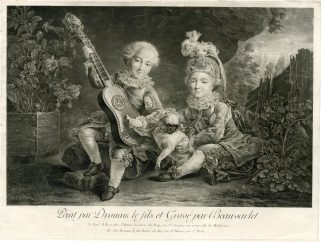 Antique Print-PORTRAIT-CHILDREN-DUKE OF BETHUNE-GUITAR-Beauvarlet-Drouais-c.1775