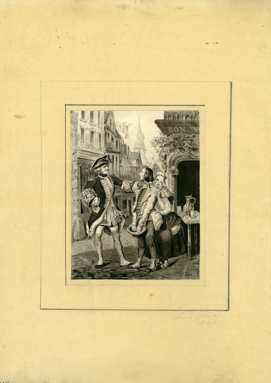 , Antique Print-18TH-CENTURY-CLOTHING-ARCHITECTURE-TWO-GENTLEMEN-Chantal-1840, Pictura Antique Prints