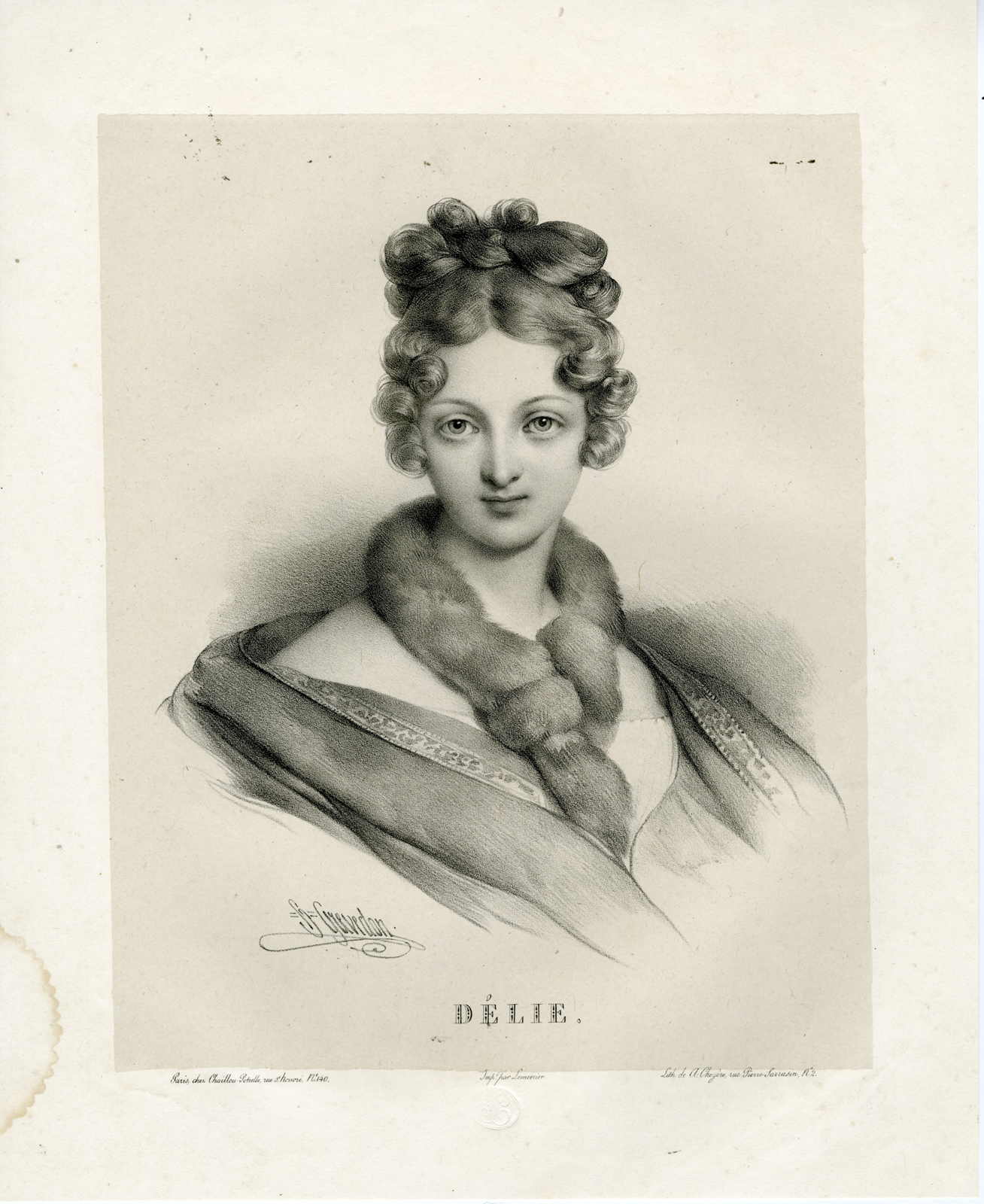 , Antique Print-PORTRAIT-FASHION-LADY-ALPHABAT-DELIE-Lemercier-Grevedon-c.1830, Pictura Antique Prints