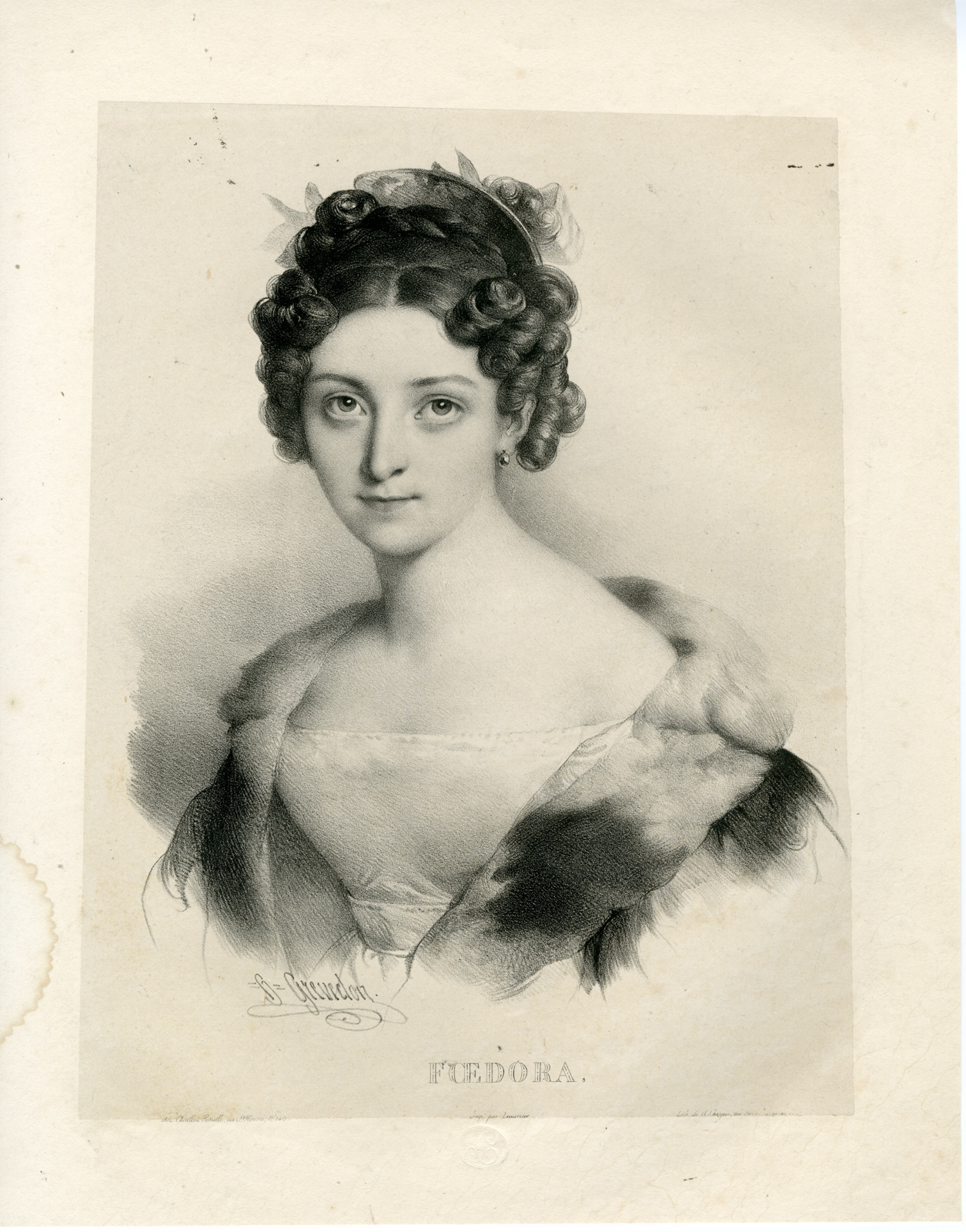 , Antique Print-PORTRAIT-FASHION-LADY-ALPHABAT-FOEDORA-Lemercier-Grevedon-c.1830, Pictura Antique Prints