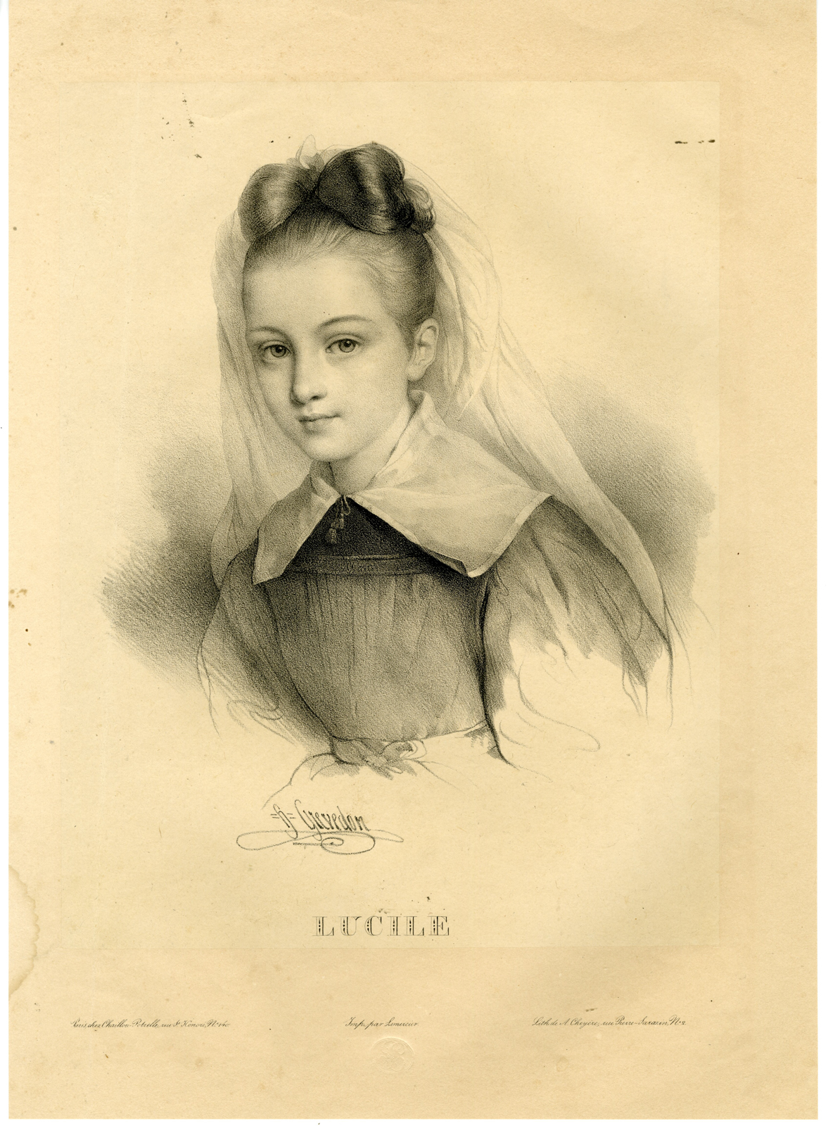 , Antique Print-PORTRAIT-FASHION-LADY-ALPHABAT-LUCILE-Lemercier-Grevedon-c.1830, Pictura Antique Prints