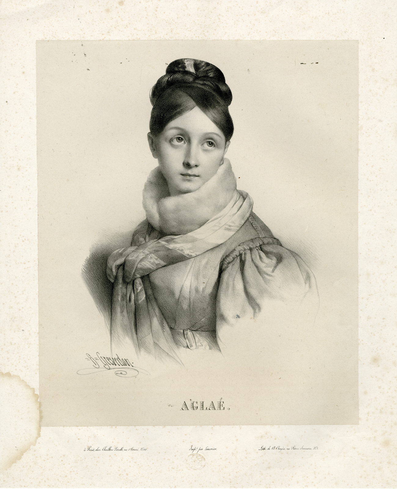 , Antique Print-PORTRAIT-FASHION-LADY-ALPHABAT-AGLAE-Lemercier-Grevedon-c.1830, Pictura Antique Prints
