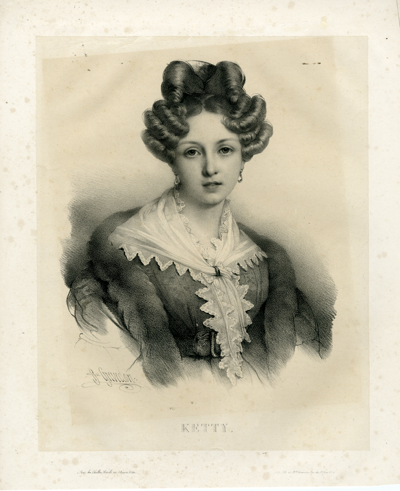, Antique Print-PORTRAIT-FASHION-LADY-ALPHABET-KETTY-Lemercier-Grevedon, Pictura Antique Prints