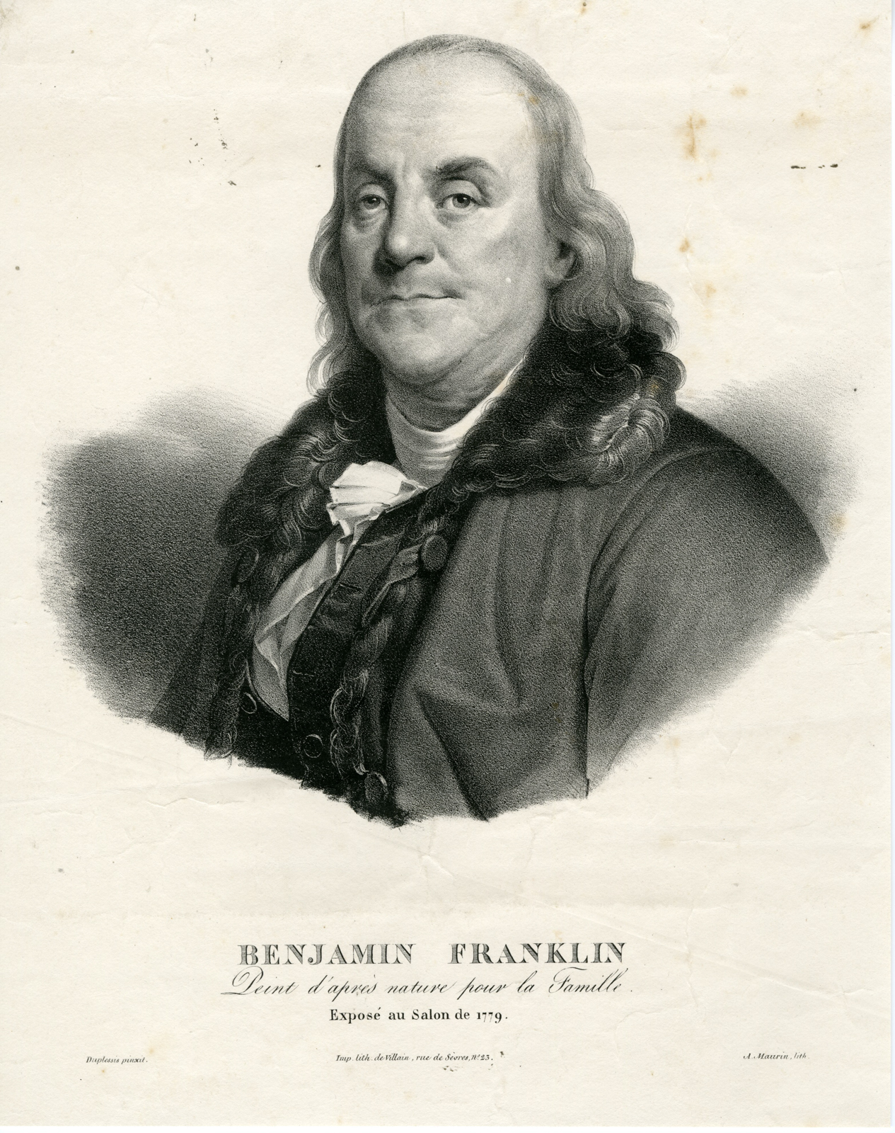 , Antique Print-PORTRAIT-BENJAMIN FRANKLIN-Maurin-Duplessis-c.1840, Pictura Antique Prints