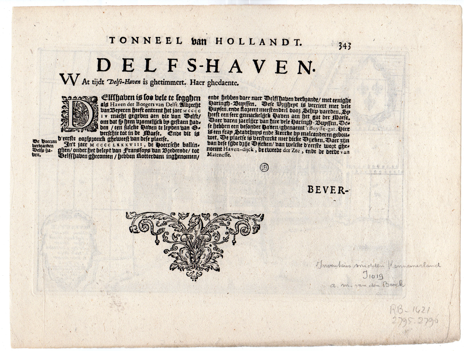 RB 2796 416x315 Antique Print-MAP-BEVERWIJK-NORTH HOLLAND-NETHERLANDS-COAT OF ARMS-Boxhorn-1632 - Image 2