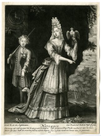 Antique Master Print-MONTHS-YEAR-METAPHORIC-NOVEMBER-FALCONRY-Gole-1695-1724