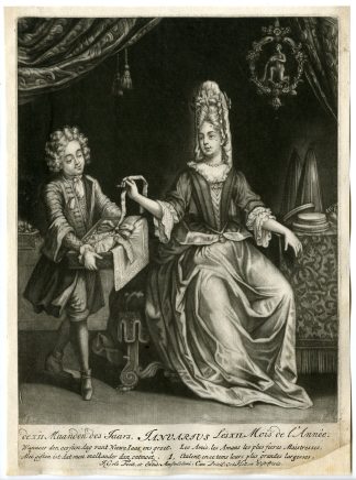 Antique Master Print-MONTHS-YEAR-METAPHORIC-JANUARY-Gole-1695-1724