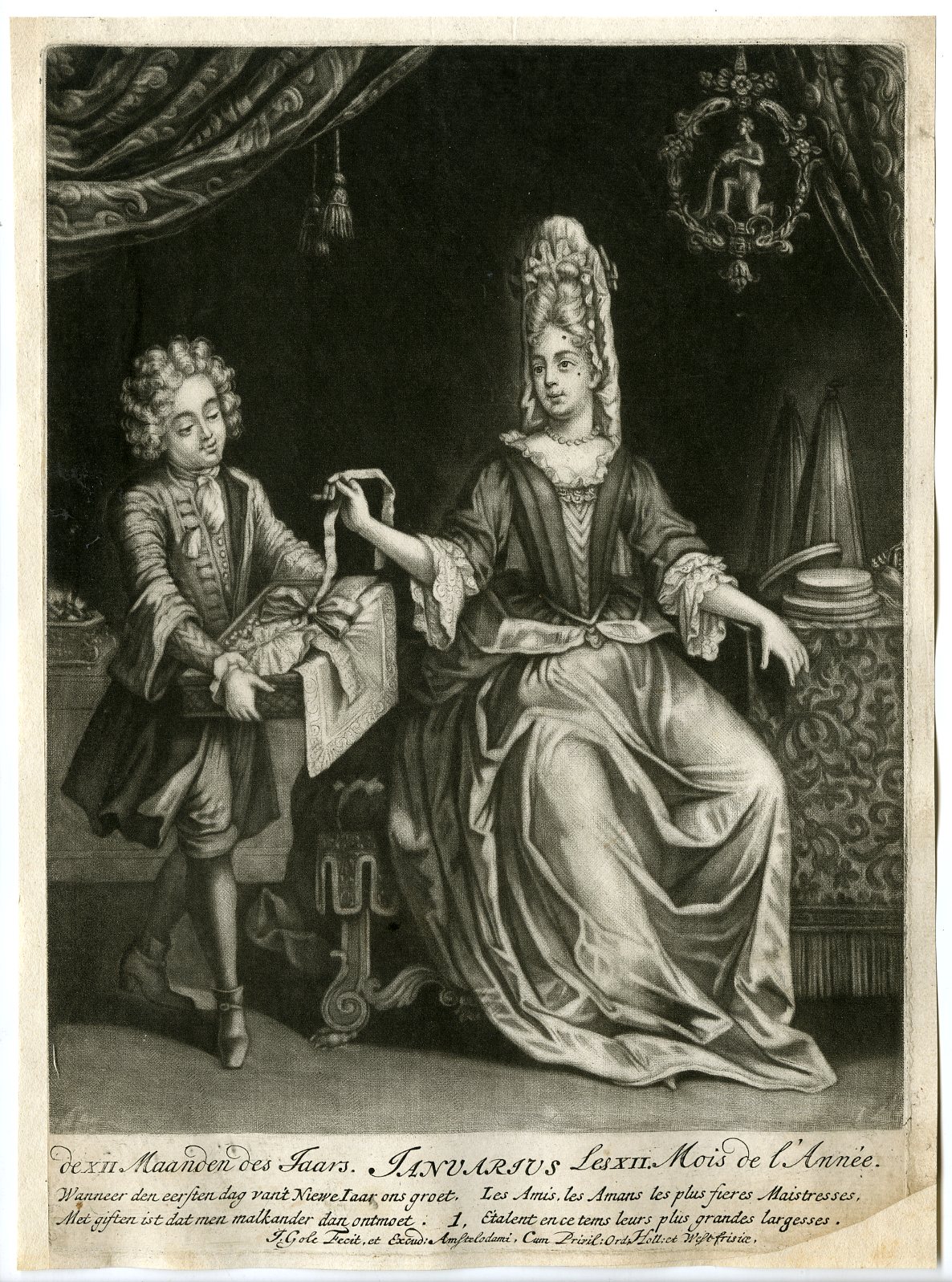 , Antique Master Print-MONTHS-YEAR-METAPHORIC-JANUARY-Gole-1695-1724, Pictura Antique Prints