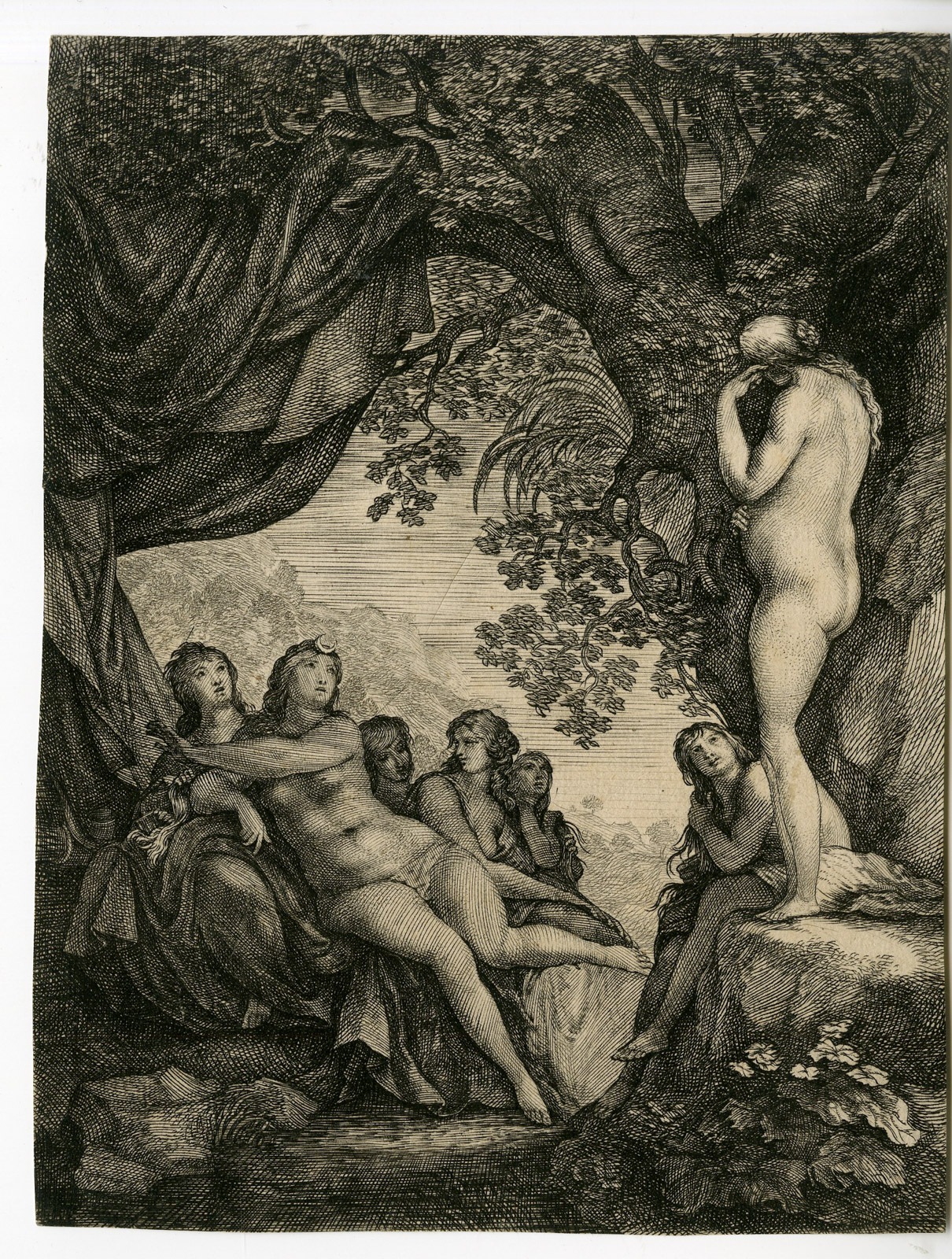 , Rare-Antique Master Print-CALLISTO-PREGNANCY-DRAPES-Van Wtenbrouck-c.1620-1648, Pictura Antique Prints
