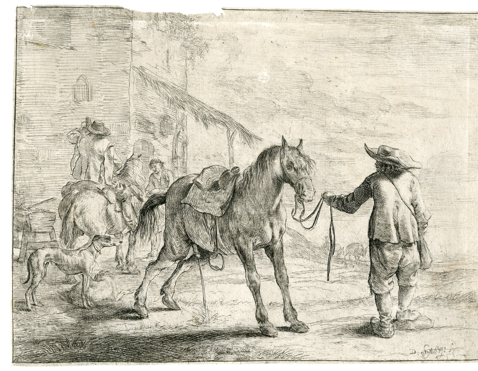 , Antique Master Print-HORSES-COFFEE-HOUSE-PUBLIC-HOUSE-INN-Stoop-1651, Pictura Antique Prints