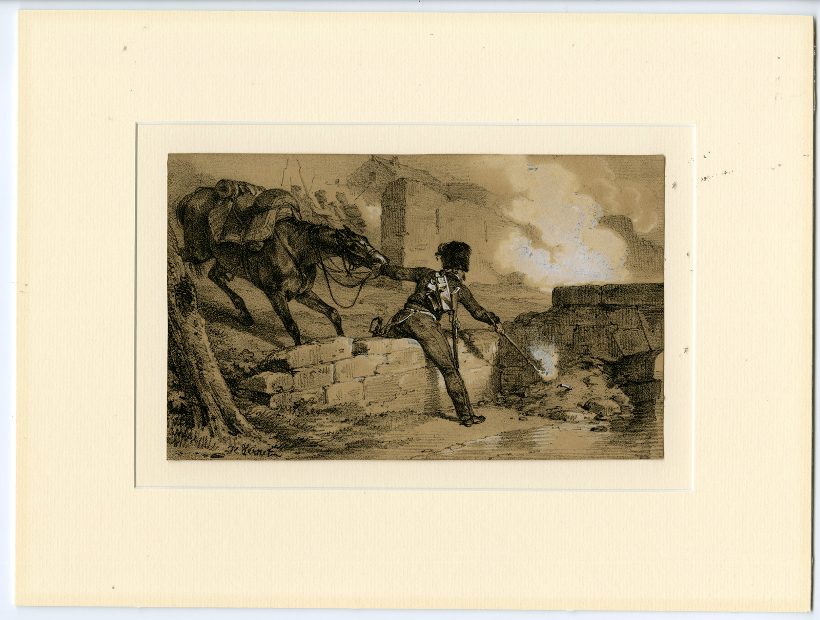, Antique Print-MILITARY-ARTILLERYMAN-MINE-HORSE-Vernet-c.1820, Pictura Antique Prints