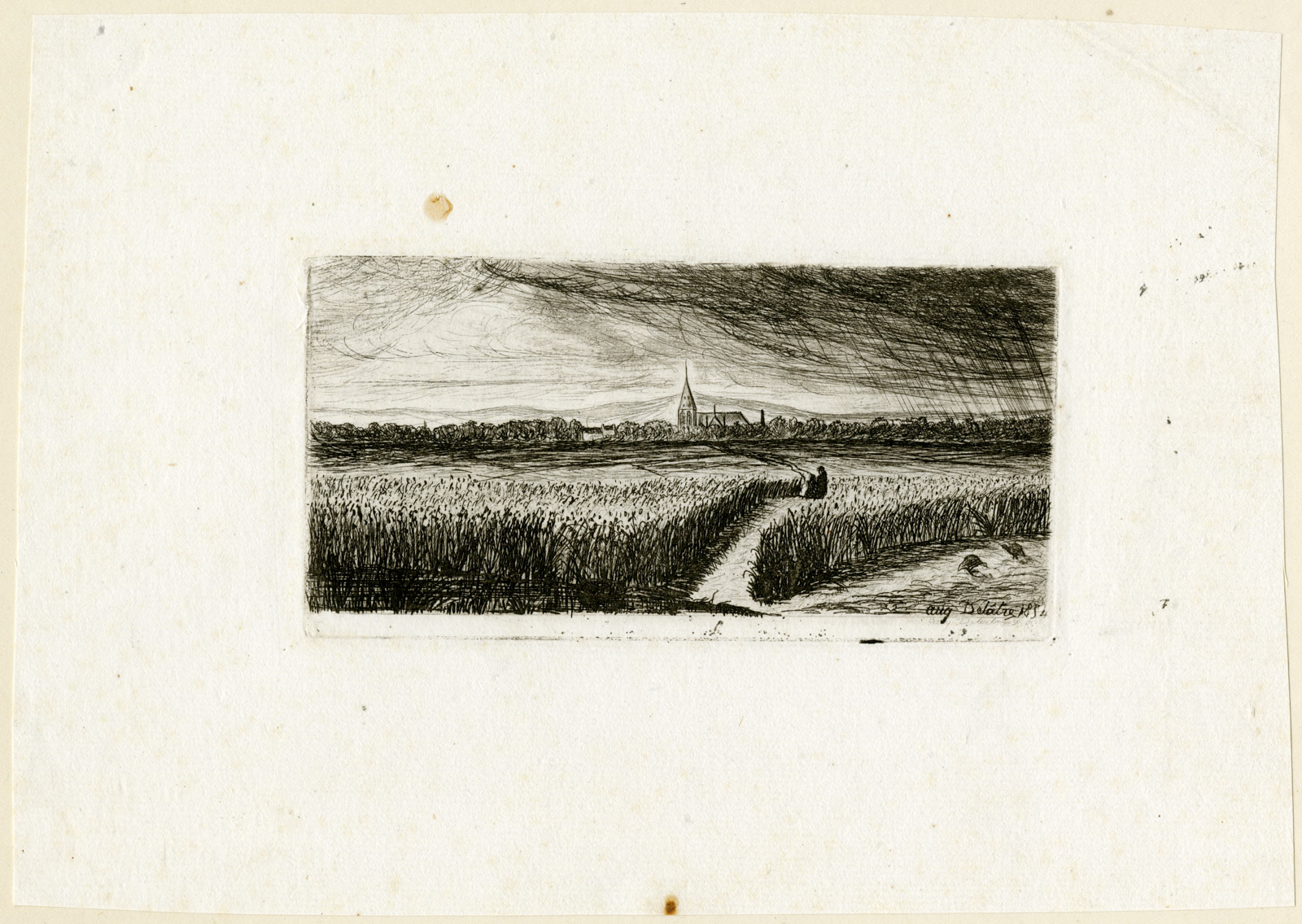 , Antique Master Print-LANDSCAPE WITH GRAIN FIELDS-FARMERS-Delatre-1854, Pictura Antique Prints