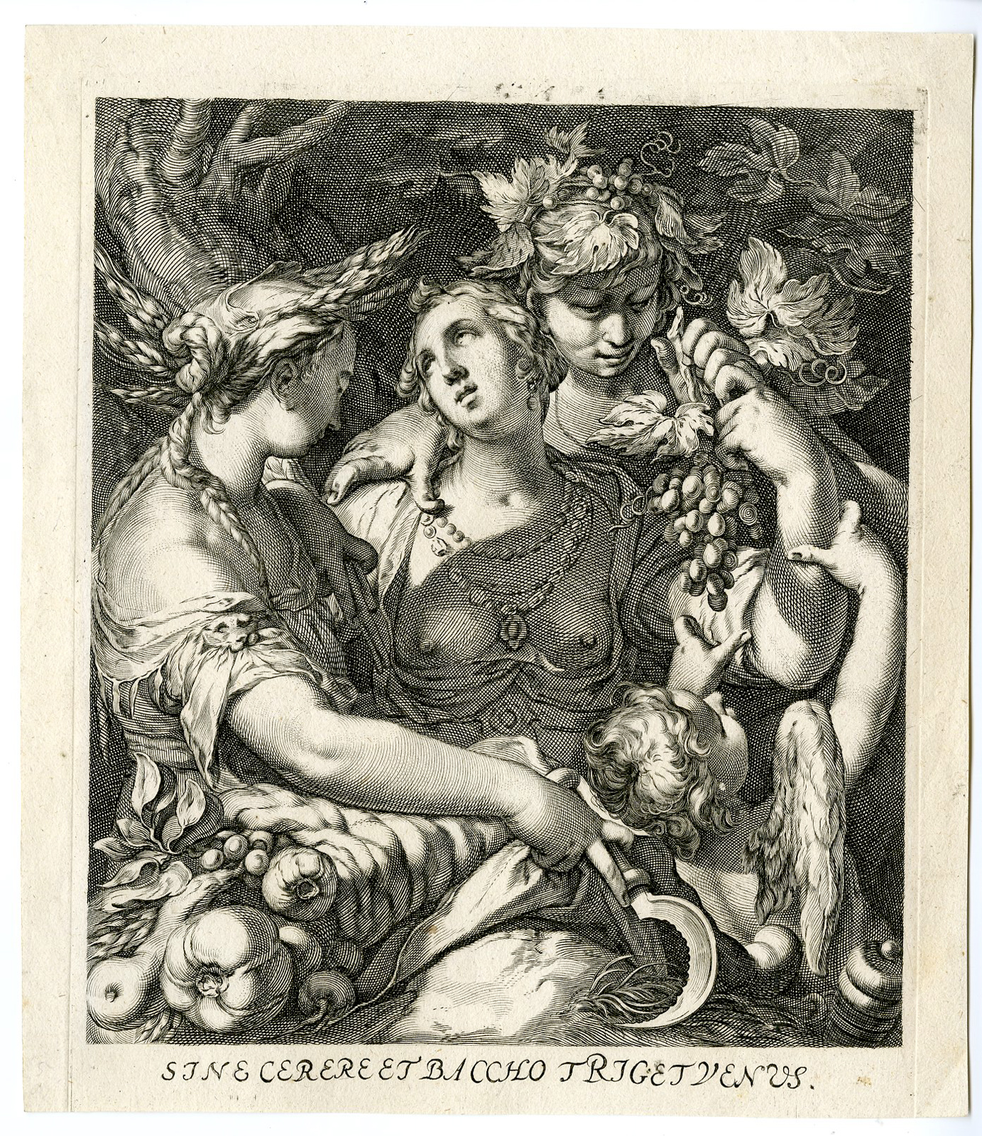 2-Rare-Antique Master Prints-CERES-BACCHUS-VENUS-Saenradam-Bloemaert-c.1600 - Image 2