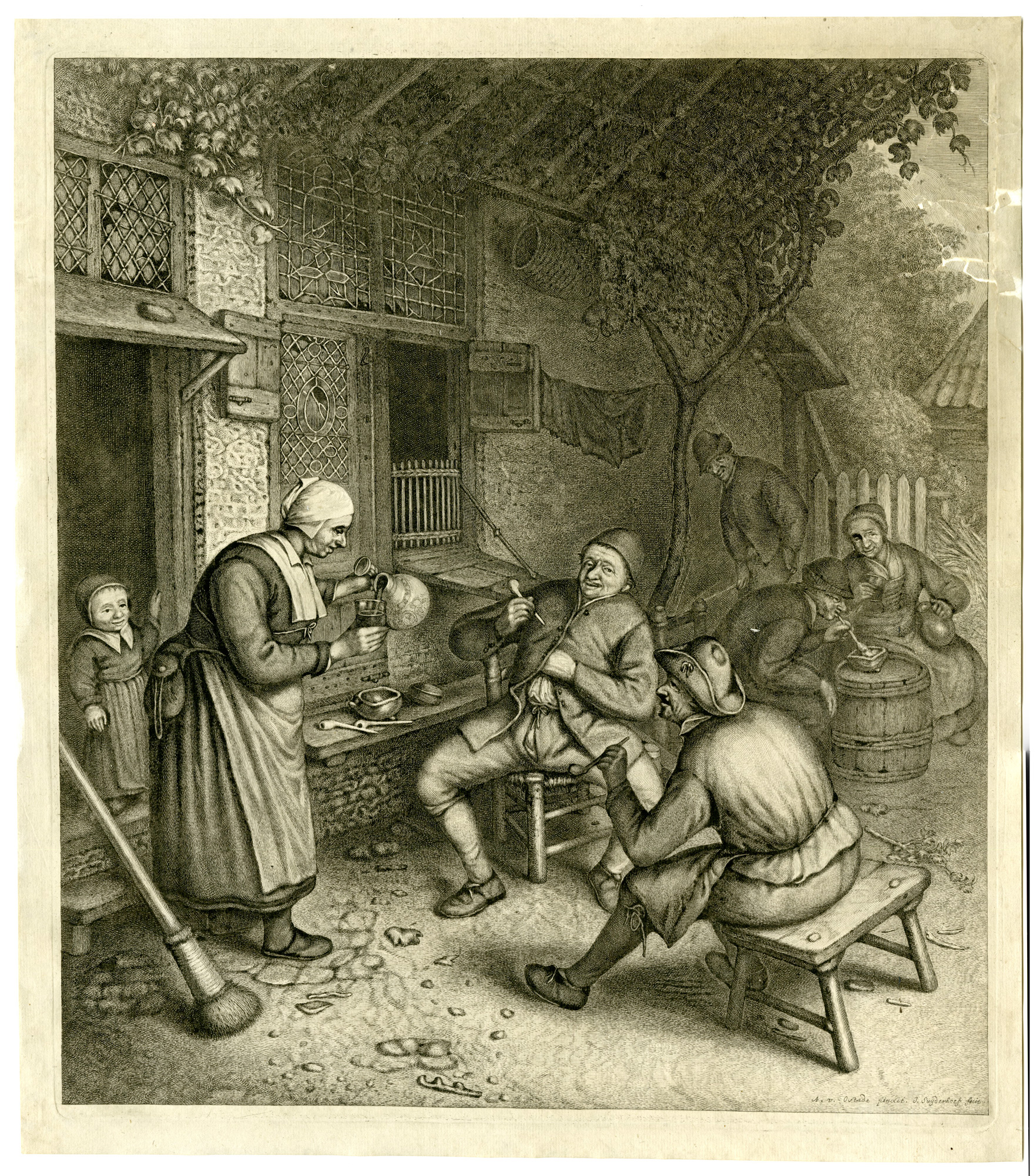 , Rare-Antique Master Print-FARMERS-INN-TAVERN-Suyderhoef-Van Ostade-1640-1680, Pictura Antique Prints