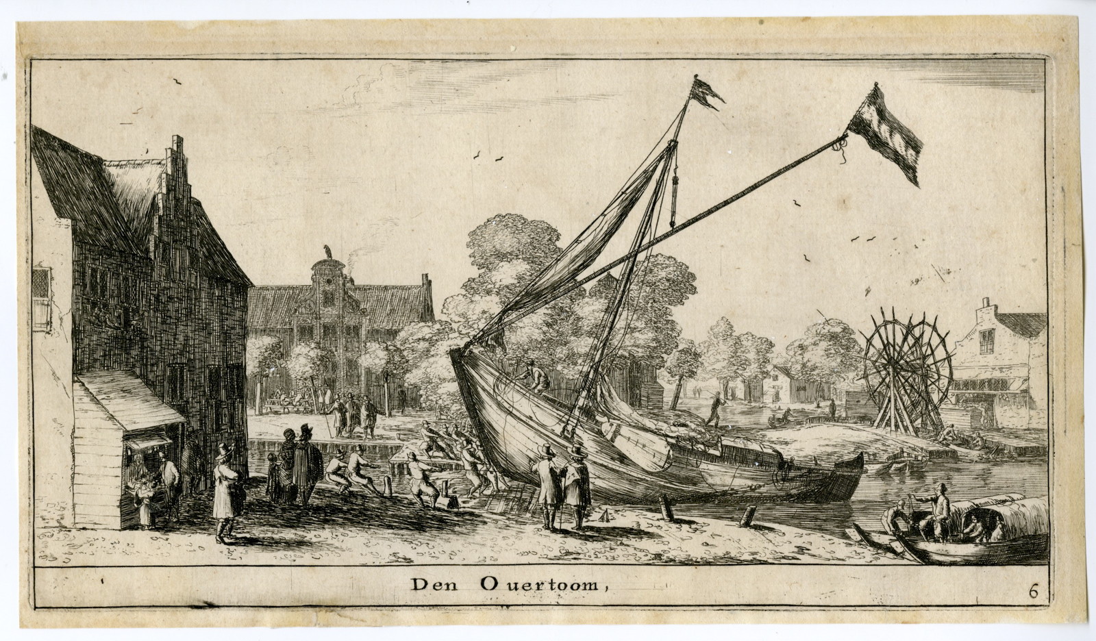 , Antique Master Print-ROLLING-BRIDGE-BOAT-OVERTOOM-Nooms-Zeeman-1652-1654, Pictura Antique Prints