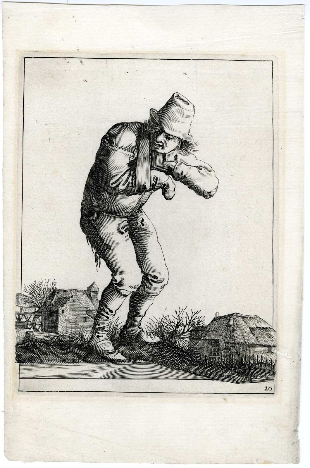 , Antique Master Print-TRAMP WITH SLING-Quast-c.1634-1638, Pictura Antique Prints
