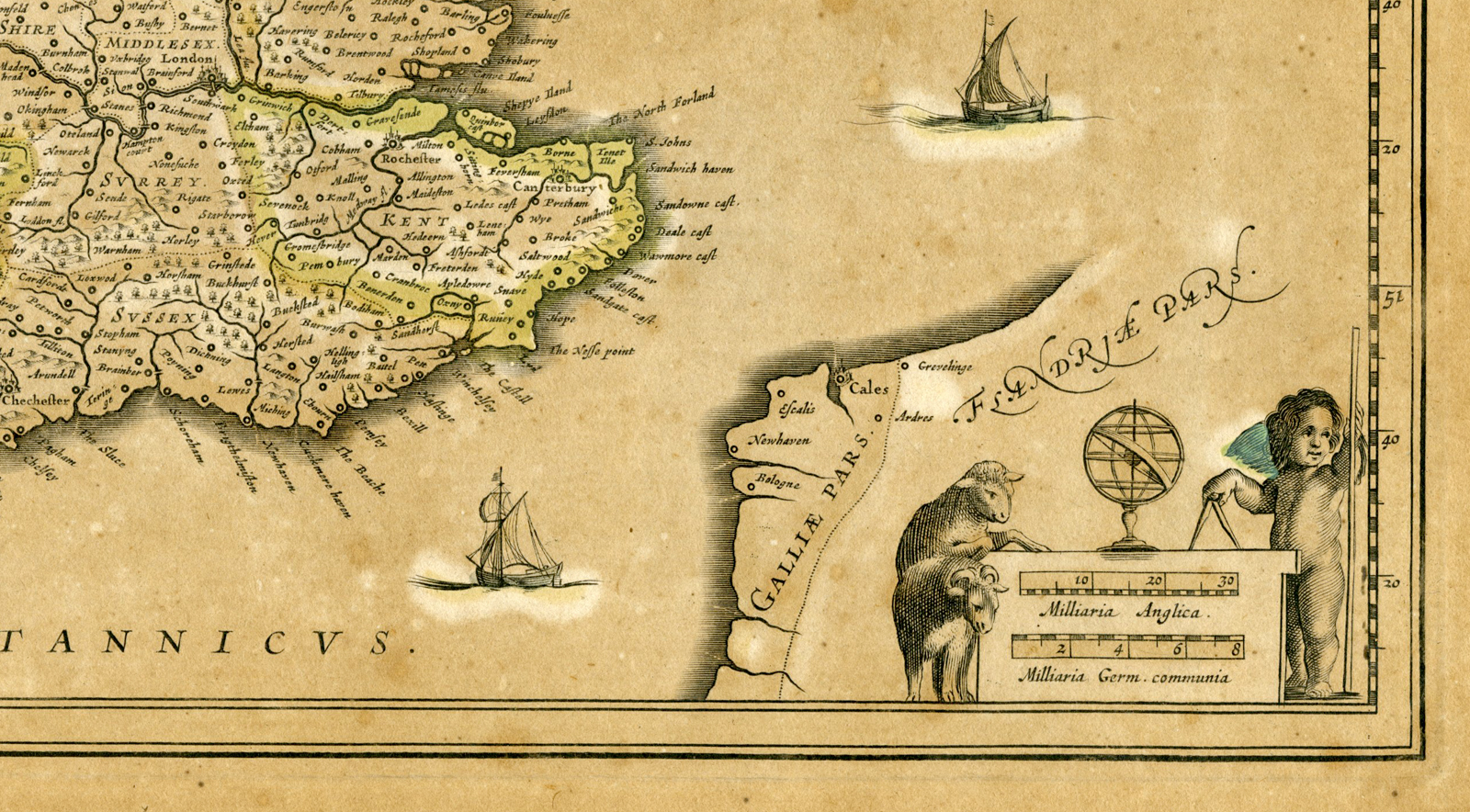 Pictura 03193 416x230 Antique Map-ENGLAND-WALES-SCOTLAND-UK-COAT OF ARMS-Janssonius-1646 - Image 3