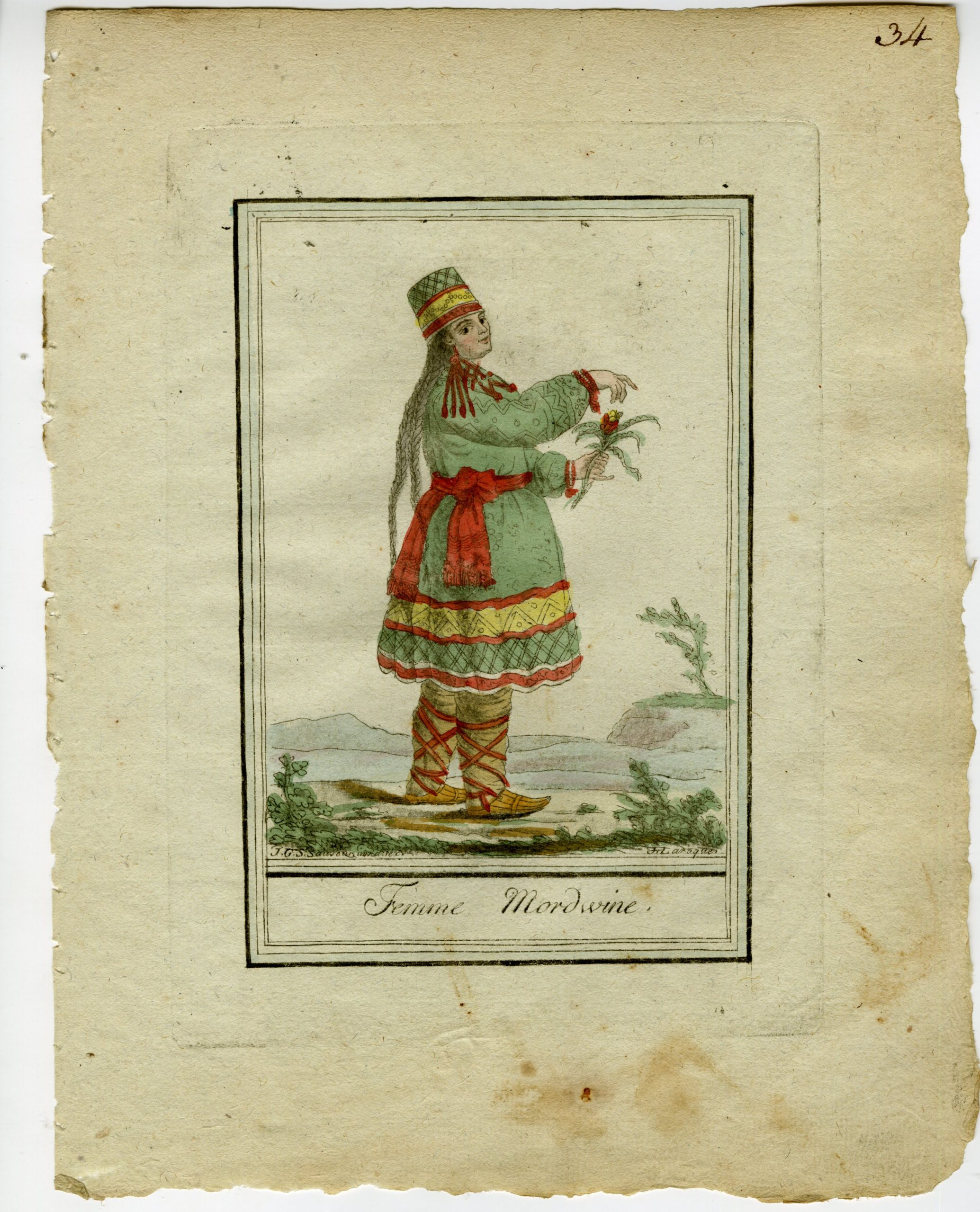 Pictura 02665 416x515 4-Antique Prints-MORDOVIAN-CULTURE-TRADITIONAL-ATTIRE-Labrousse-Grasset-1797 - Image 7