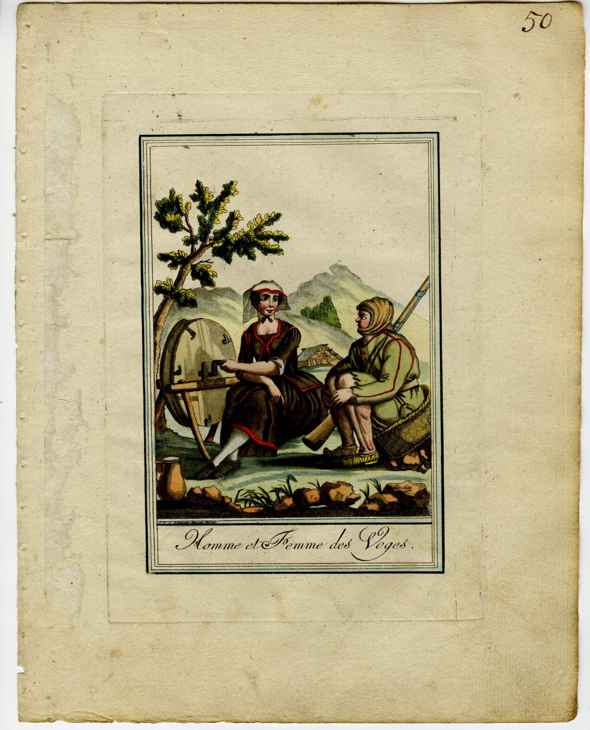 , Antique Print-VOSGES-CULTURE-TRADITIONAL-ATTIRE-MAN-WOMAN-Boutlay-Grasset-1797, Pictura Antique Prints