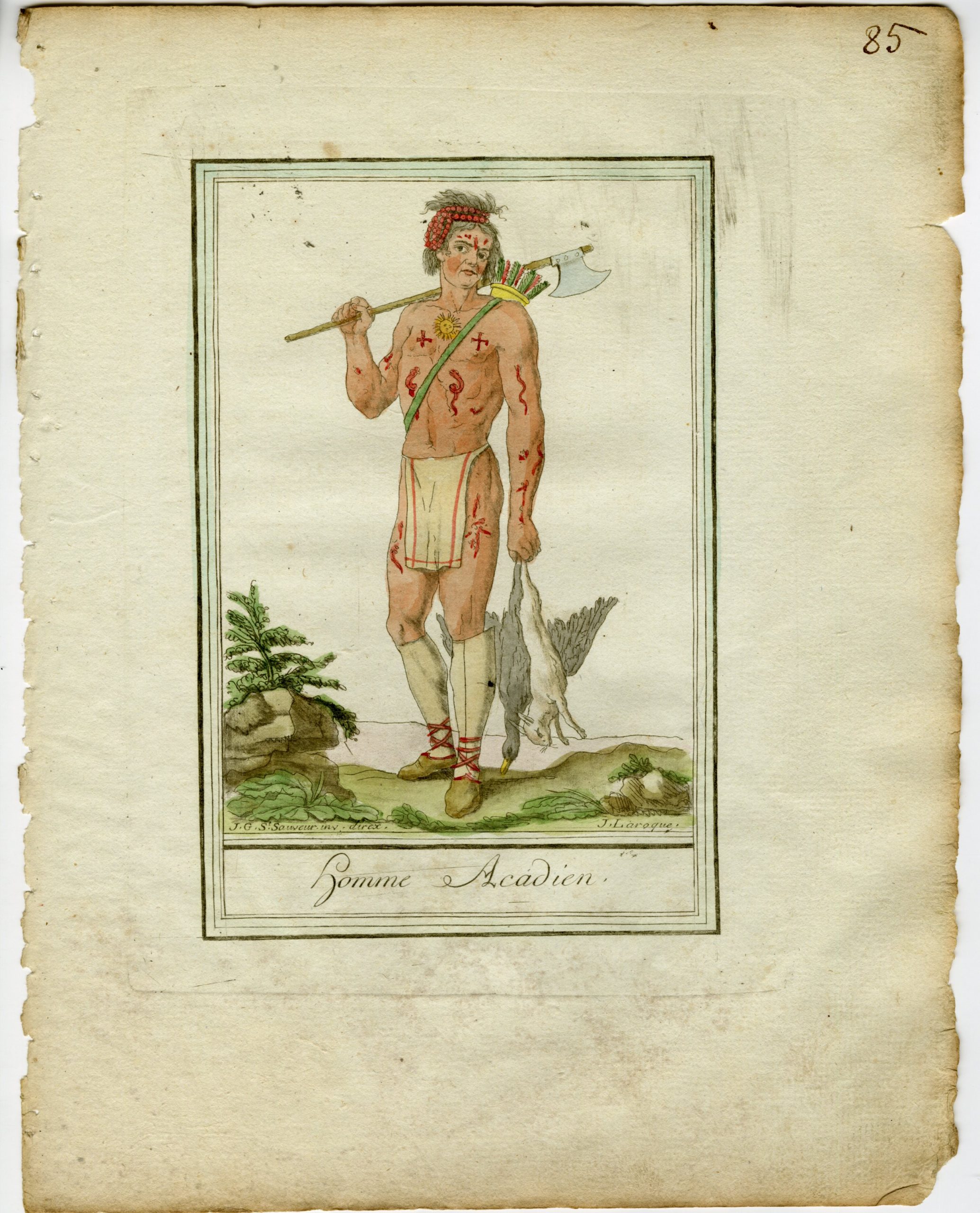 , 2-Antique Prints-ACADIAN-FRENCH-CANADA-TATOO-Laroque and Labrousse-Grasset-1797, Pictura Antique Prints