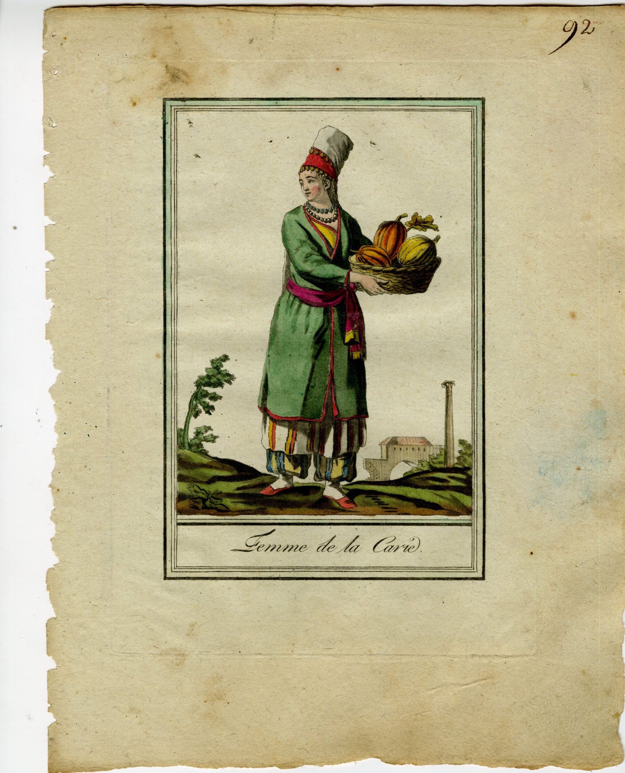 , Antique Print-CARIA-WOMAN-BASKET-FRUIT-Laroque and Labrousse-Grasset-1797, Pictura Antique Prints