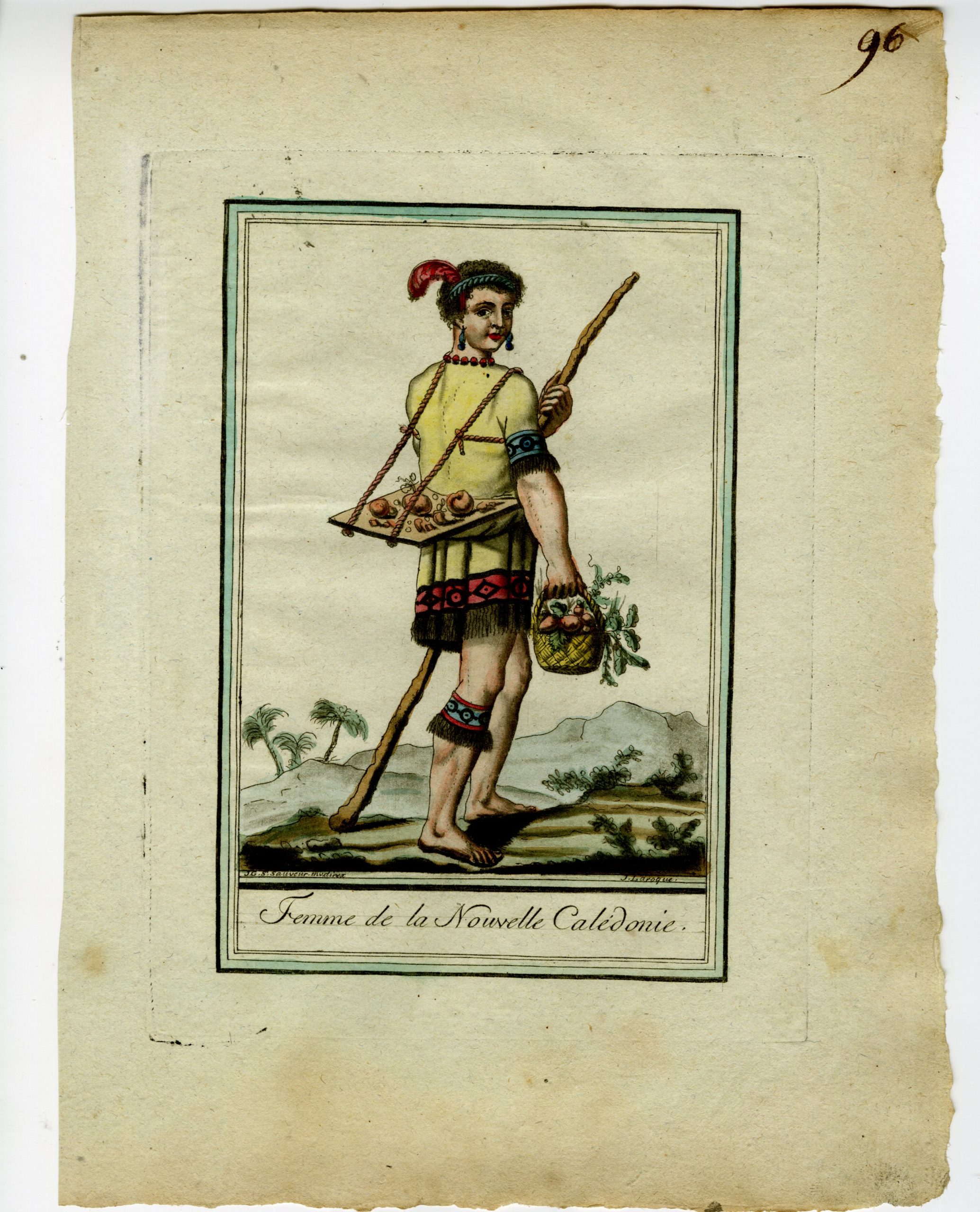 , 2-Antique Prints-NEW-CALEDONIA-MELANASIA-MAN-WOMAN-Laroque-Grasset-1797, Pictura Antique Prints