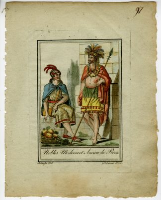 2-Antique Prints-PERUVIAN-MEN-WOMEN-NOBILITY-ATTIRE-Labrousse-Grasset-1797