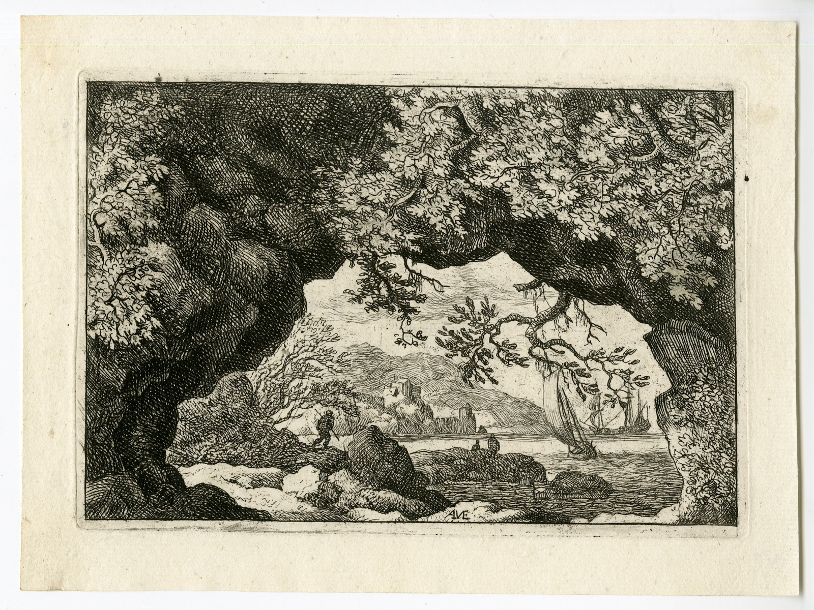 , Antique Master Print-LANDSCAPE-PIERCED-ROCK-Van Everdingen-1631-1675, Pictura Antique Prints