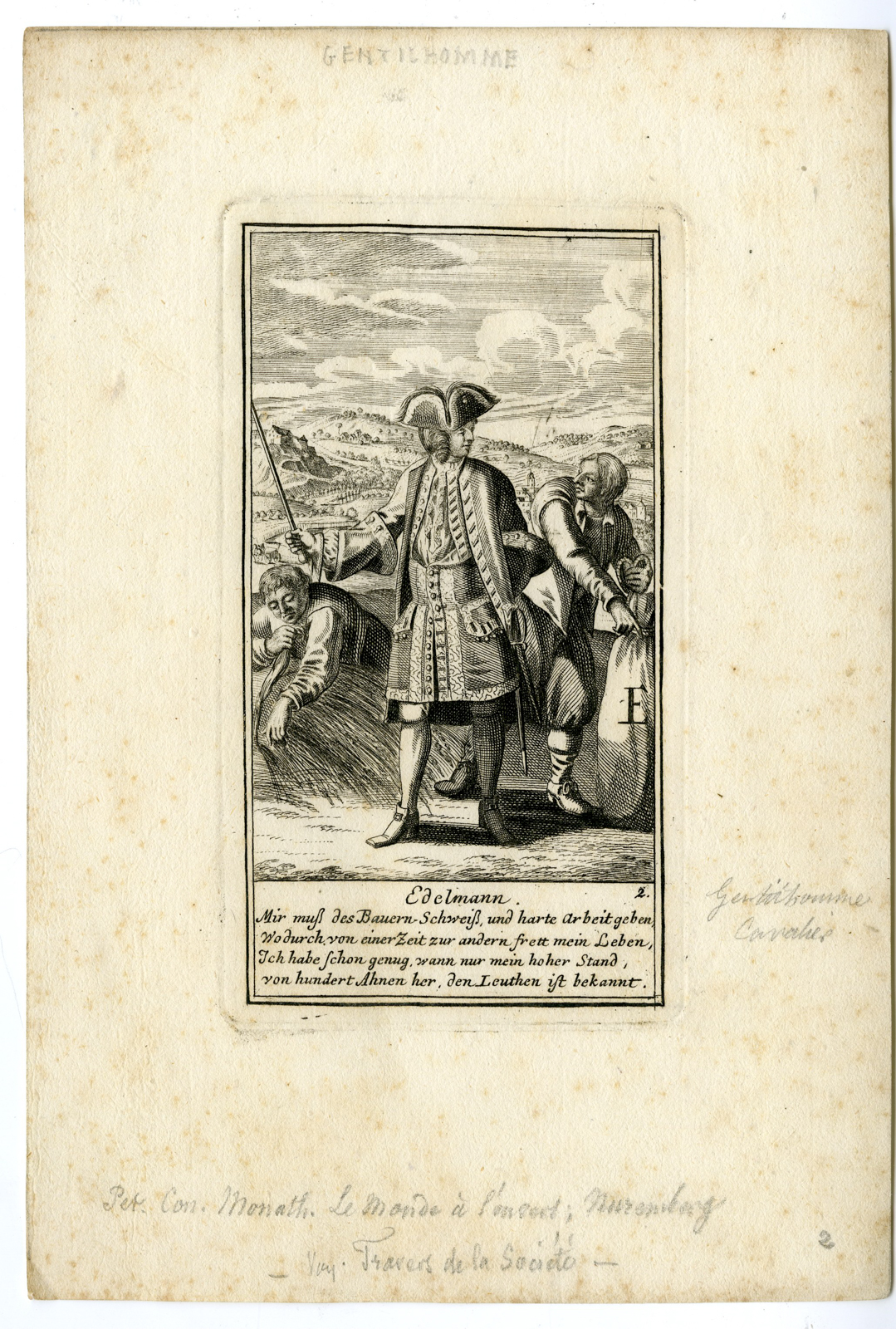 , Antique Print-PROFESSIONS-NOBLEMAN-Fleischmann-1751, Pictura Antique Prints