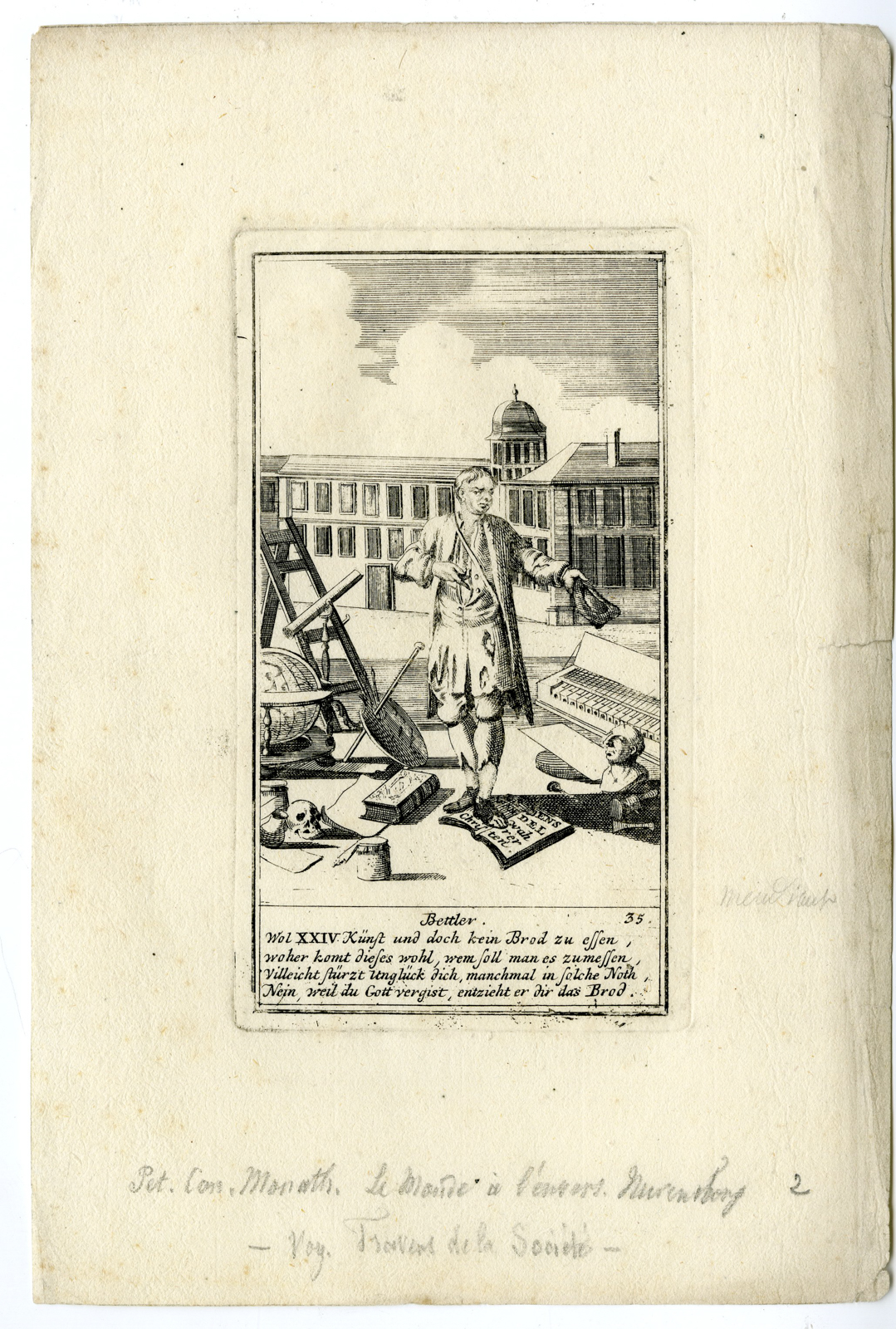 , Antique Print-BEGGAR-PROFESSIONS-Fleischmann-1751, Pictura Antique Prints