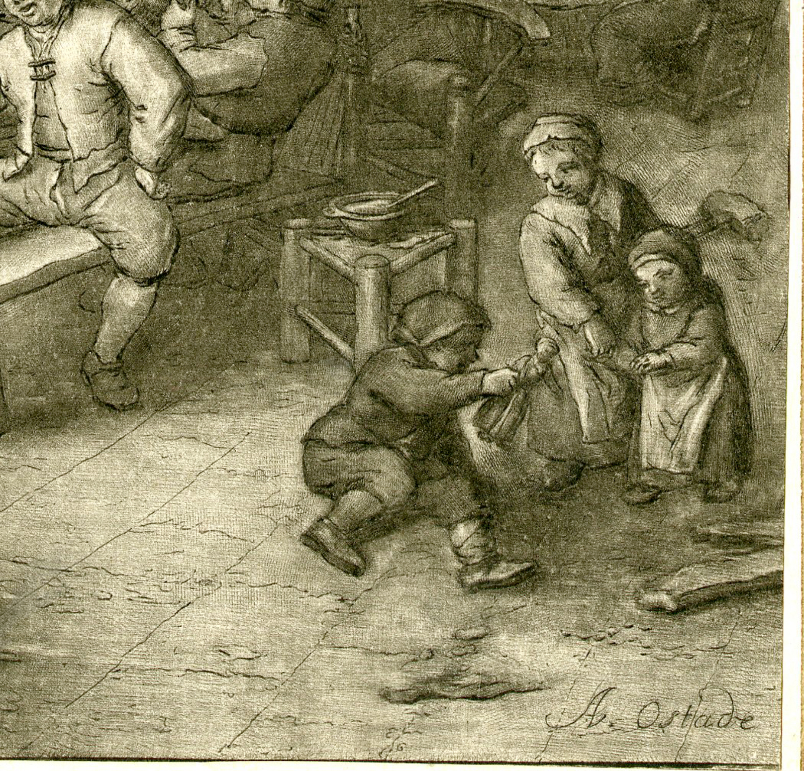 , Antique Master Print-INN-PIPE-TOBACCO-PLAYING-CARDS-vd Bos-Ostade-1778-1838, Pictura Antique Prints