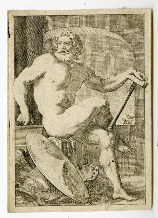 Antique Master Print-MUSCULAR-MAN-HAMMER-SHIELD-MARS-Anonymous-c.16th.c.
