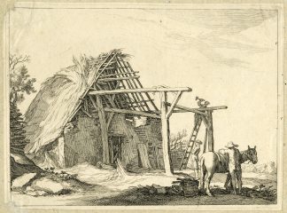 Antique Master Print-SHED-HORSE-CONSTRUCTION-REPAIRS-Bloemaert-c. 1635