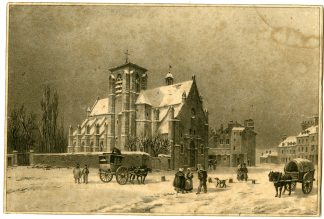 Antique Print-CHURCH-TOWN-VILLAGERS-LANDSCAPE-Anonymous-c.1870