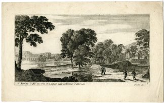 Antique Master Print-LANDSCAPE WITH A BRIDGE OVER A RIVER-Perelle-c.1650